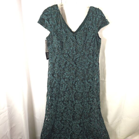 NWT Alex Evenings Womens 14P Green Long Rosette Mother of The Bride Dress - Picture 1 of 7